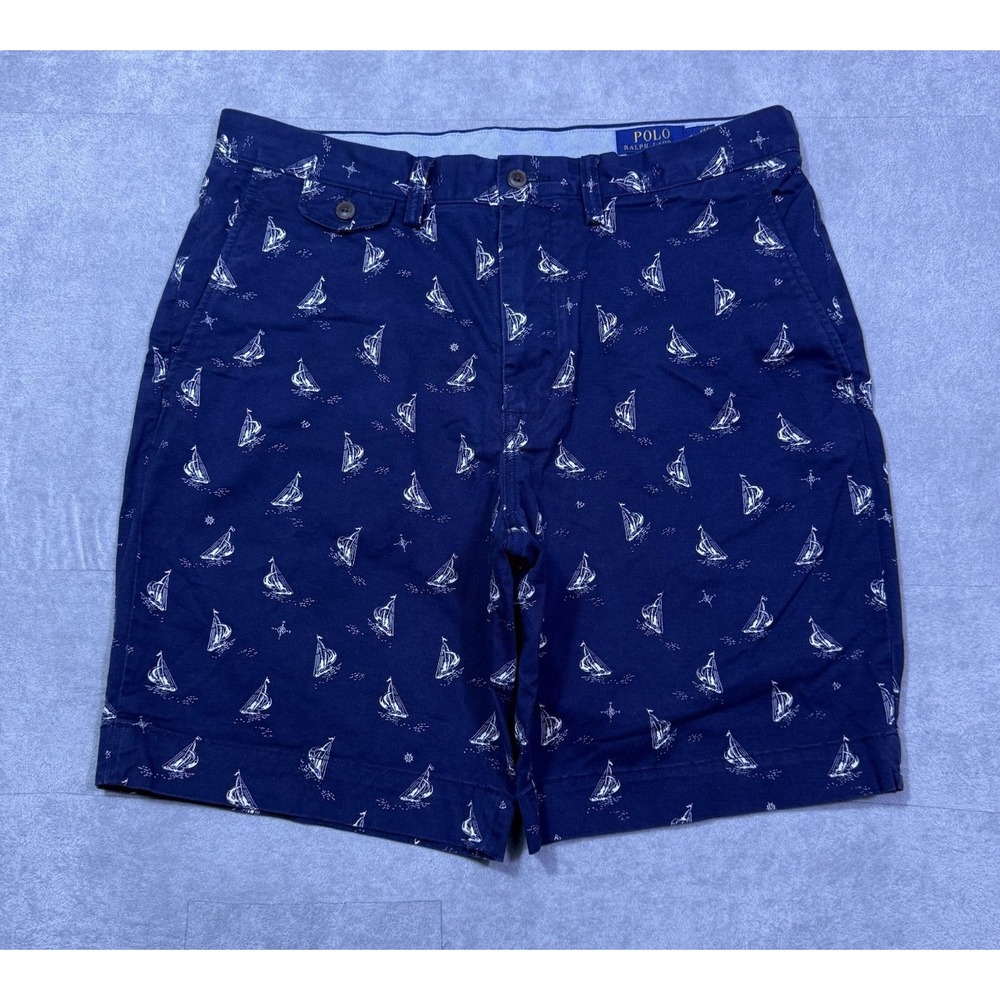 Polo Ralph Lauren Shorts Mens 34 Navy Sailboat Nautical Stretch Classic Fit Dad